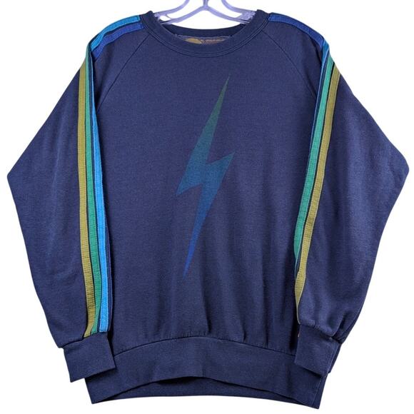 Aviator Nation Blue Multicolor Lightning Bolt Sweatshirt Womens Small Striped - Picture 1 of 8
